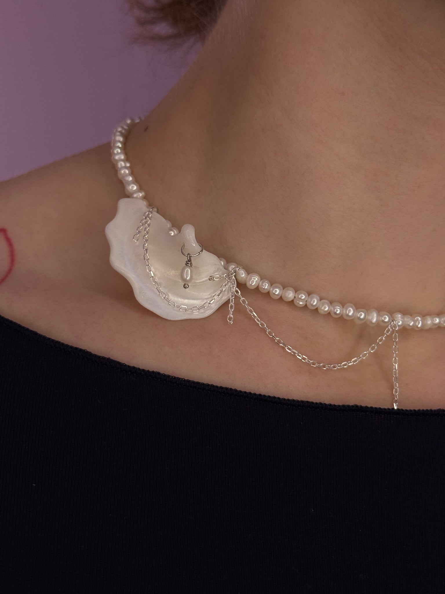 Кольє з перламутром та перлами