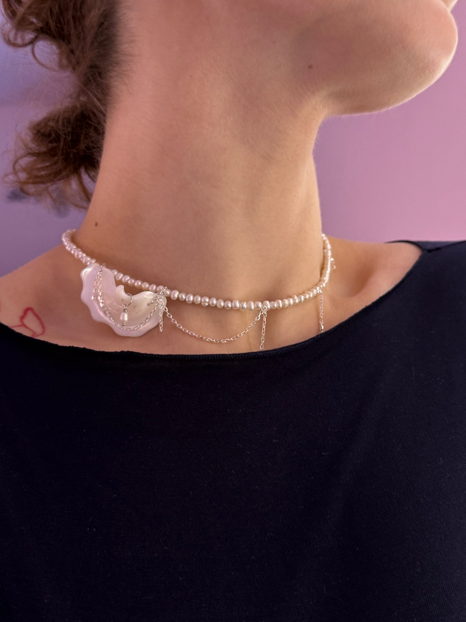 Кольє з перламутром та перлами