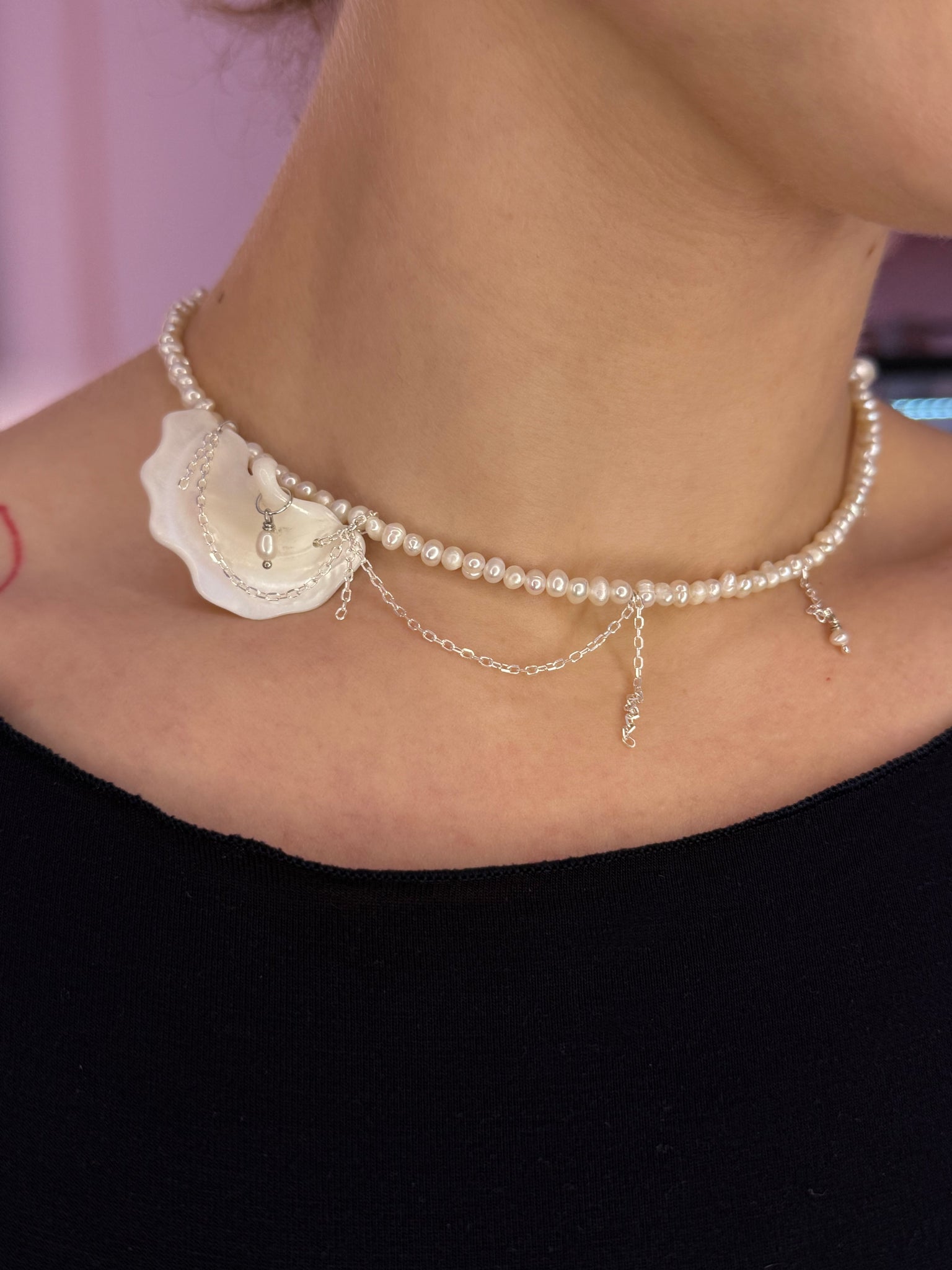 Кольє з перламутром та перлами