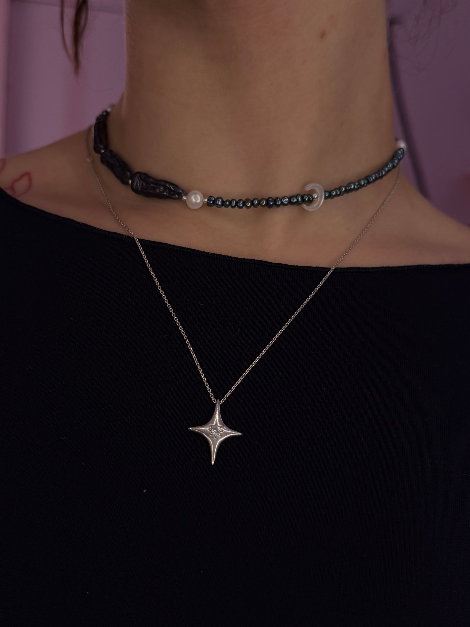 Кольє з міксом перлин бароко