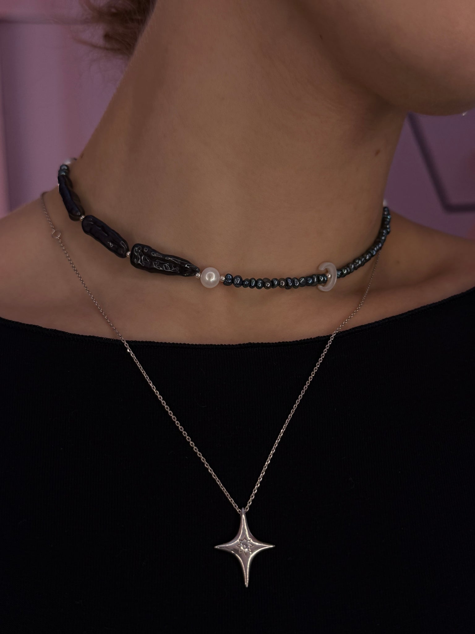 Кольє з міксом перлин бароко