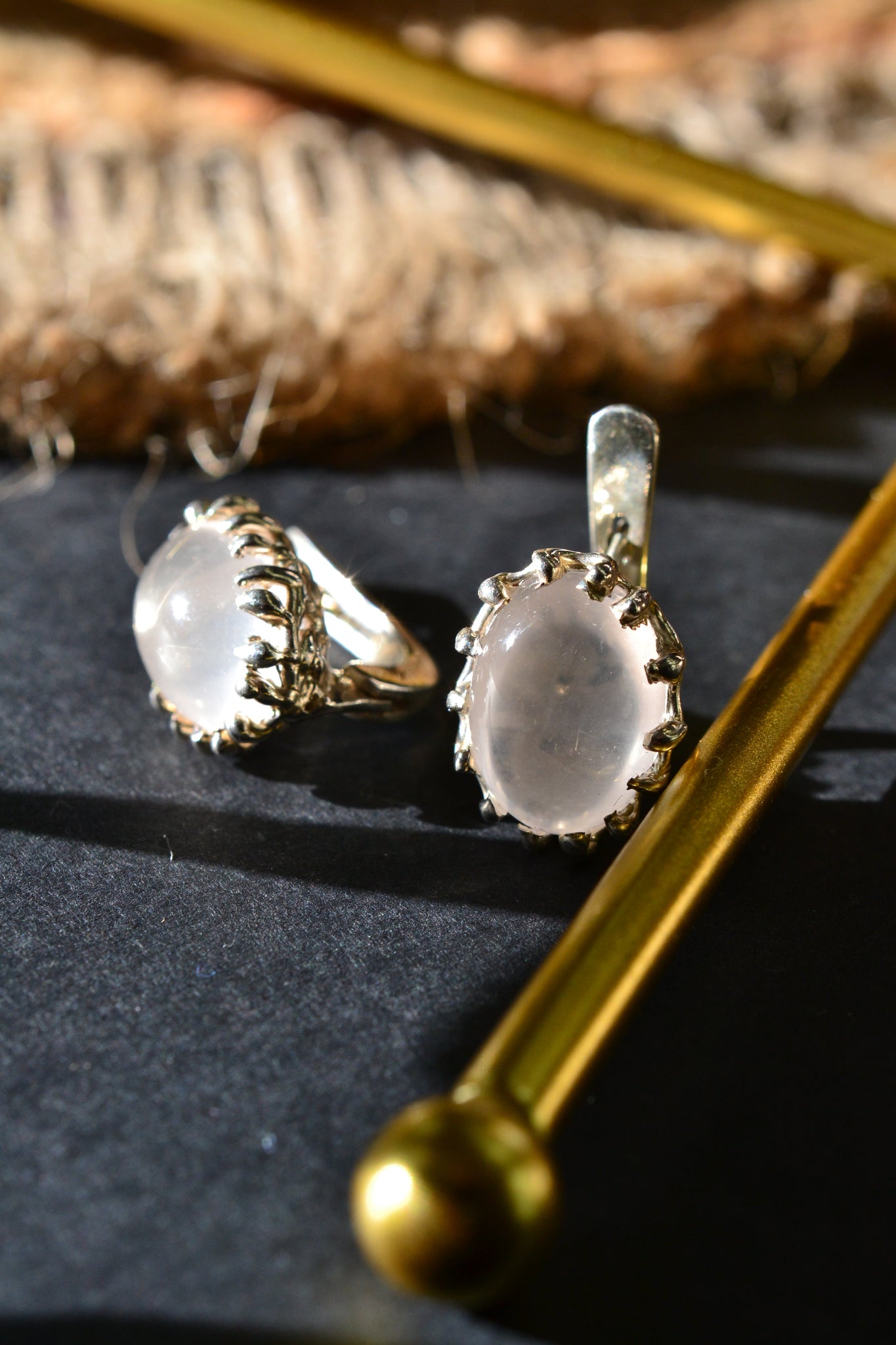 Сережки "Мереживо"з рожевим кварцом VEDEKHINAK.jewelry