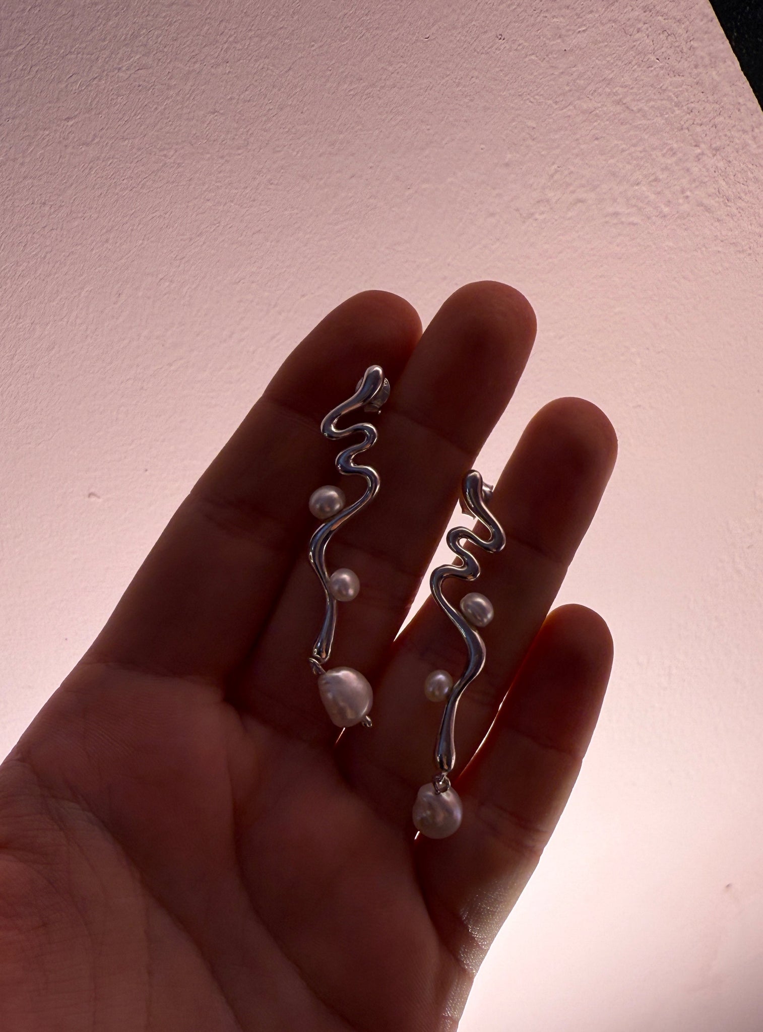 Сережки "Потік" з подвійними перлинами Basenko jewelry