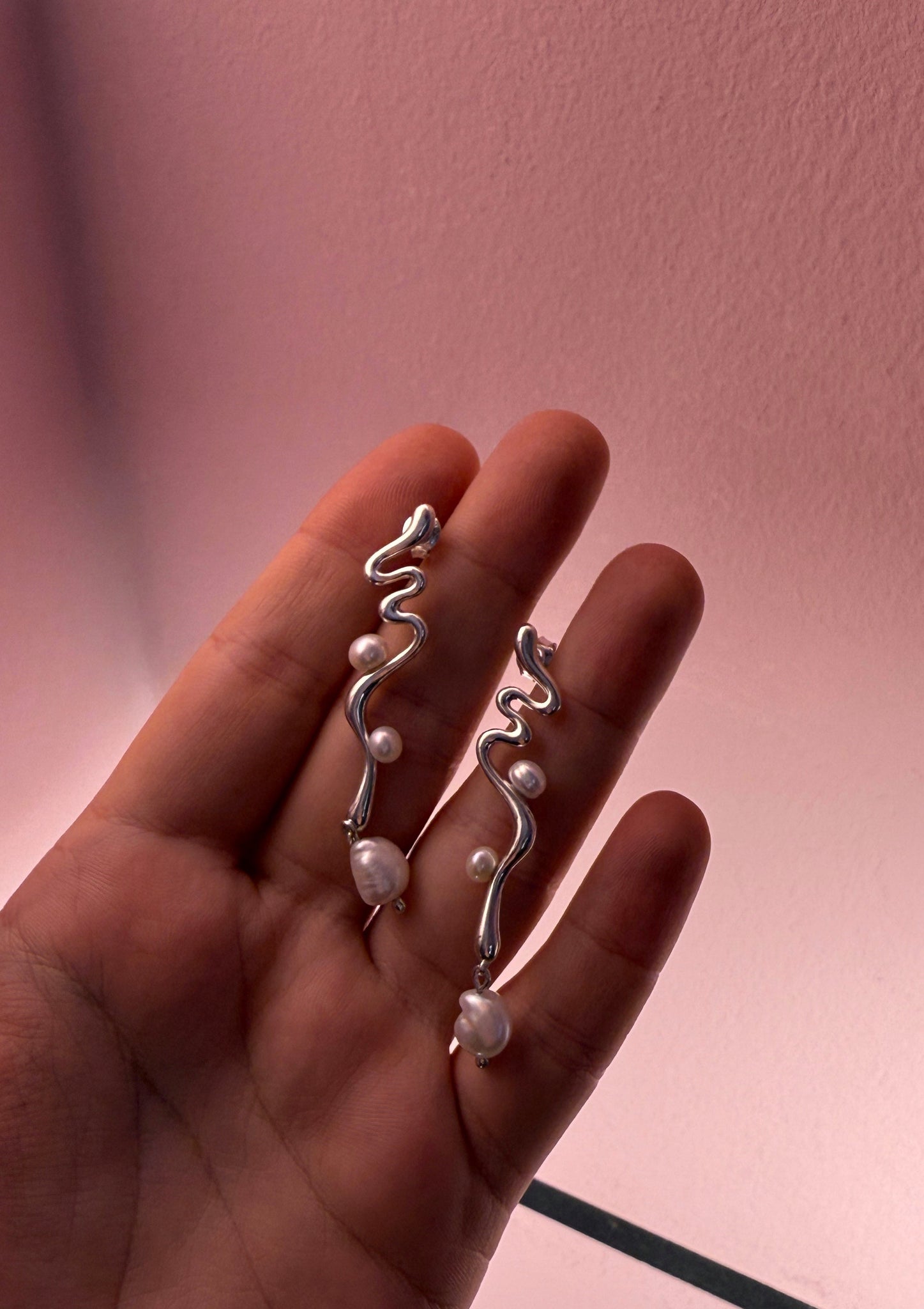 Сережки "Потік" з подвійними перлинами Basenko jewelry