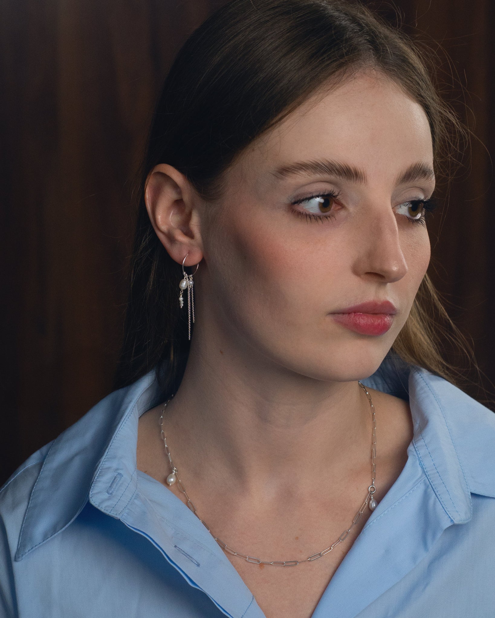 Кольє з перлинами та міксом якірних ланцюжків Sensuålе